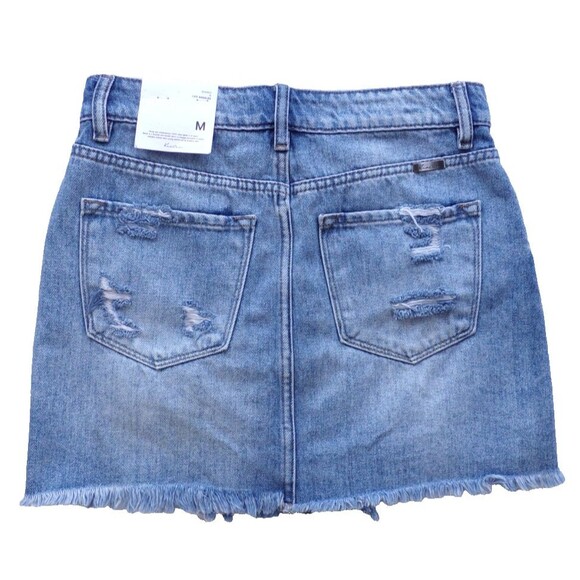 KanCan Blue Destructed Raw Hem Denim Skirt - M NWT! - Picture 2 of 2
